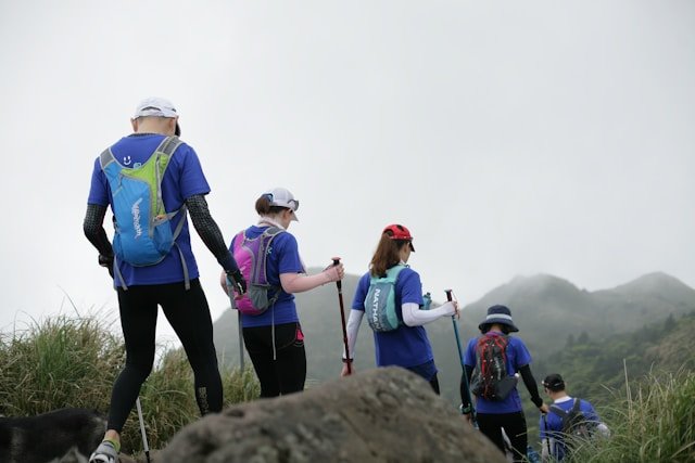 Older adults enjoying a safe outdoor adventure on a scenic hiking trail